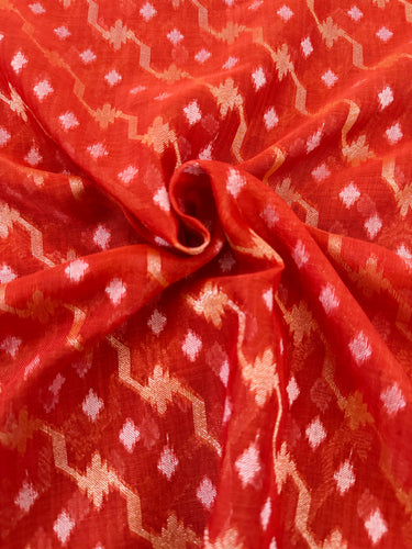Banarasi Pure Cotton Saree | Red | Gold Zari | Handwoven | Ships from California